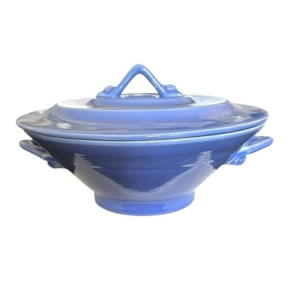 Homer Laughlin Covered Casserole Harlequin Mauve Blue In Excellent Condition